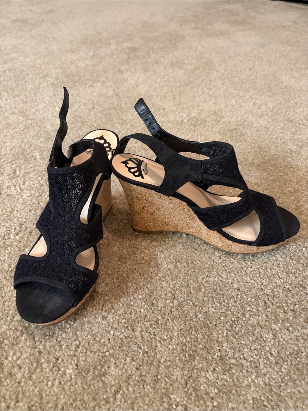 Black Lace Wedge Sandals